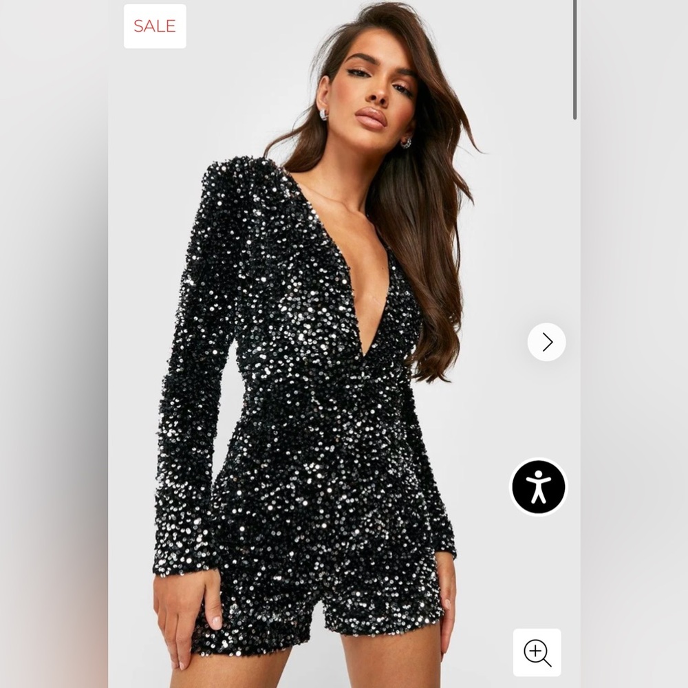 Black & Silver Sequin Long Sleeve Boohoo Romper